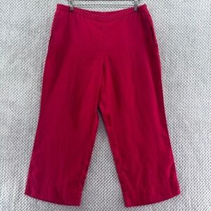 J Jill Pants Womens M Red Linen Wide Leg Cropped Elastic Waist PullOn Pockets